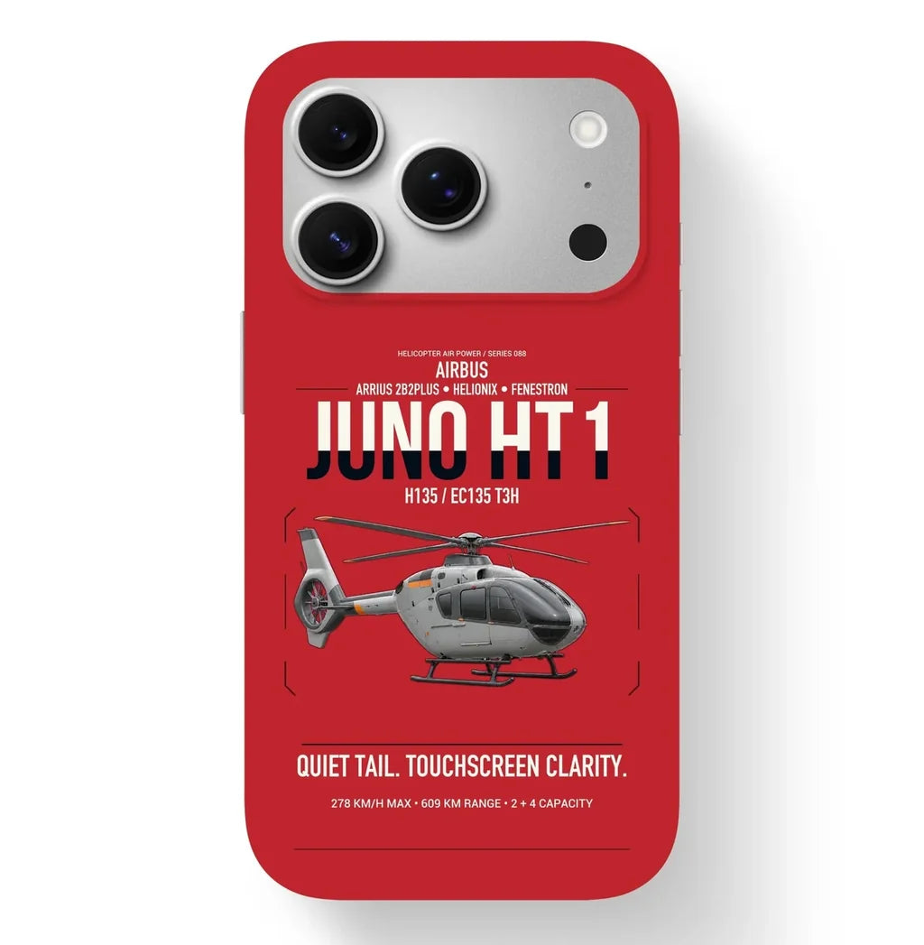 Airbus H135 Juno HT1 design on red magsafe iphone case, for iPhone 17 Pro
