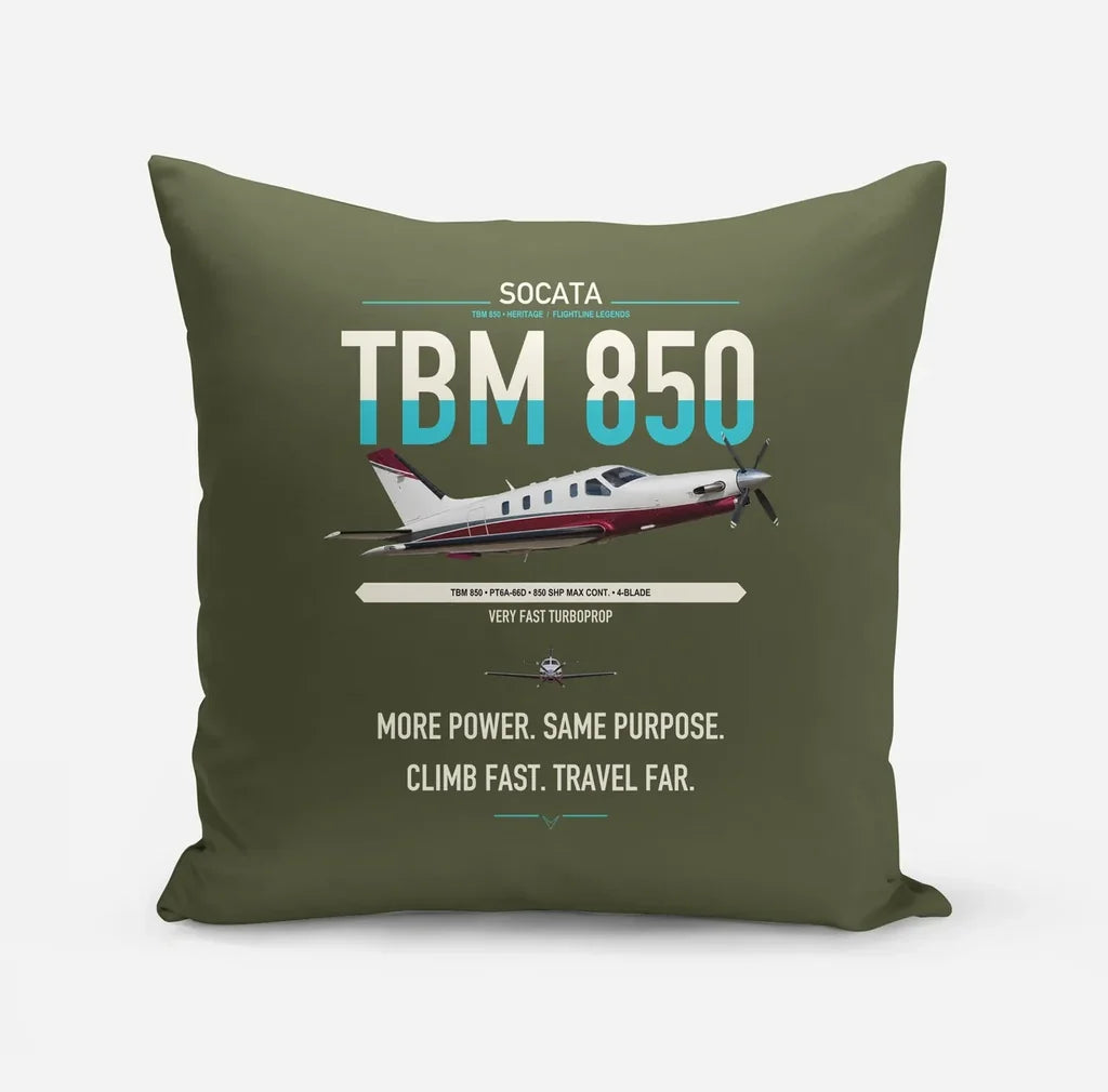 Socata TBM 850 design on green army pillow