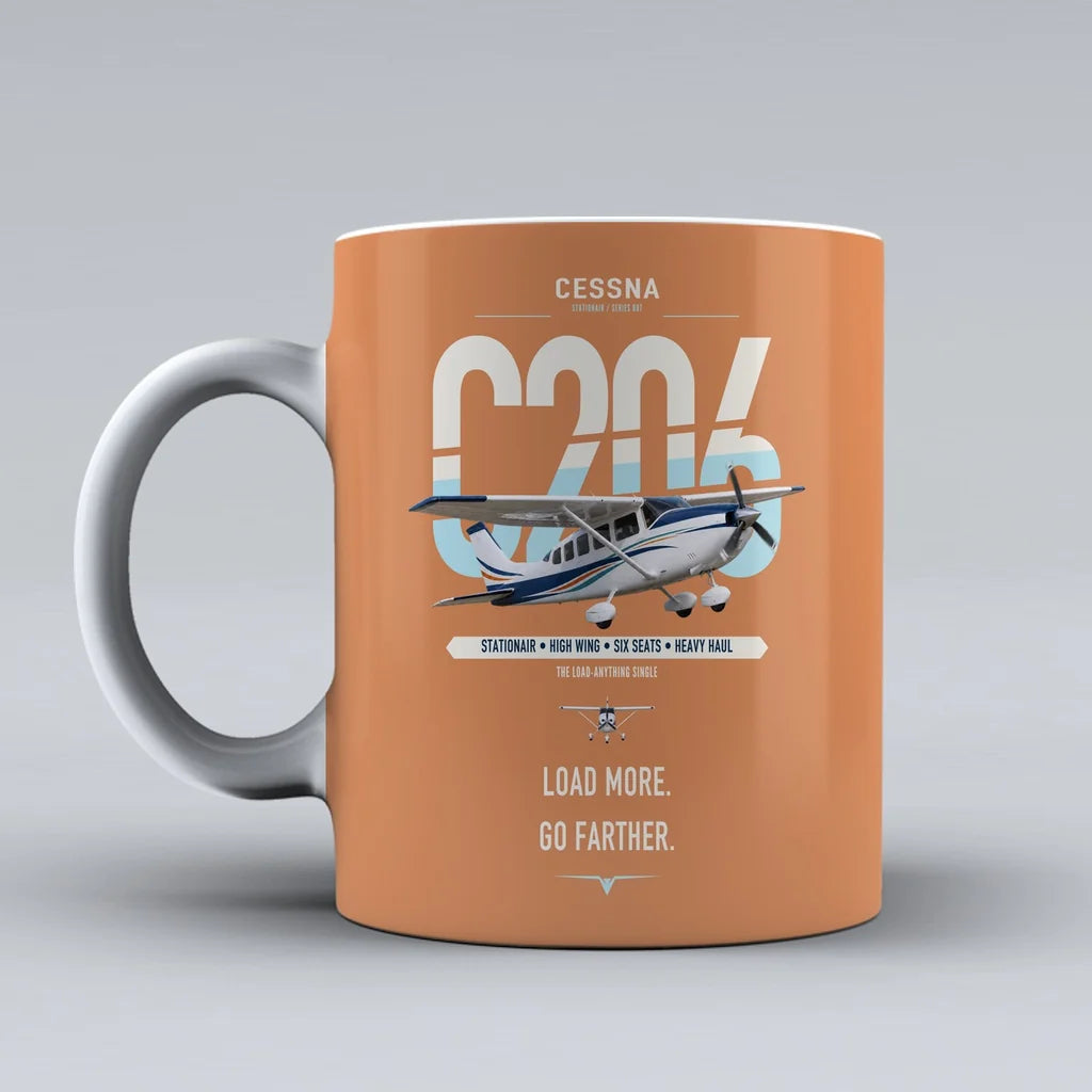 Cessna 206 Stationair design on orange ceramic mug, double-side print