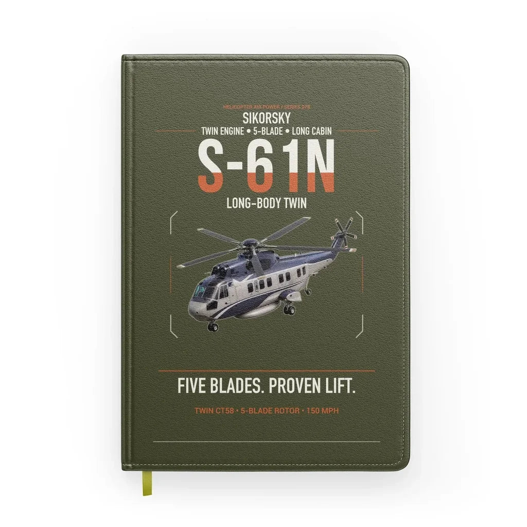 Sikorsky S-61N design on green army notebook