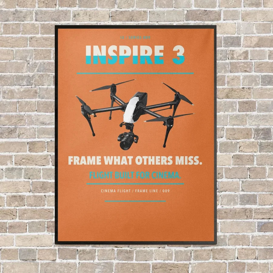 DJI Inspire 3 vertical canvas print - framed - orange background