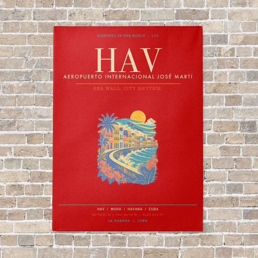 Jose Marti International Airport Havana HAV - Canvas Framed - Red