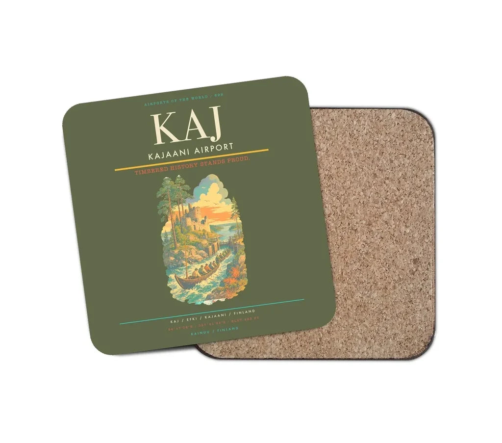 Kajaani Airport (KAJ) design on green army 1 piece coaster