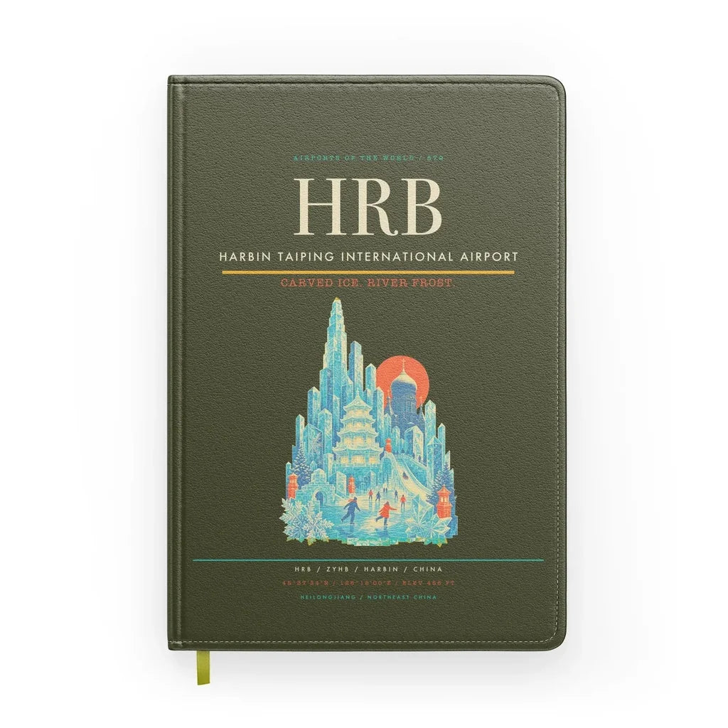 Harbin Taiping International Airport (HRB) design on green army notebook