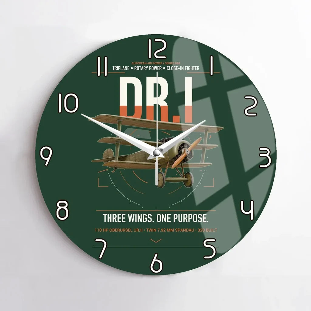 Fokker Dr.I design on dark green no frame wall clock