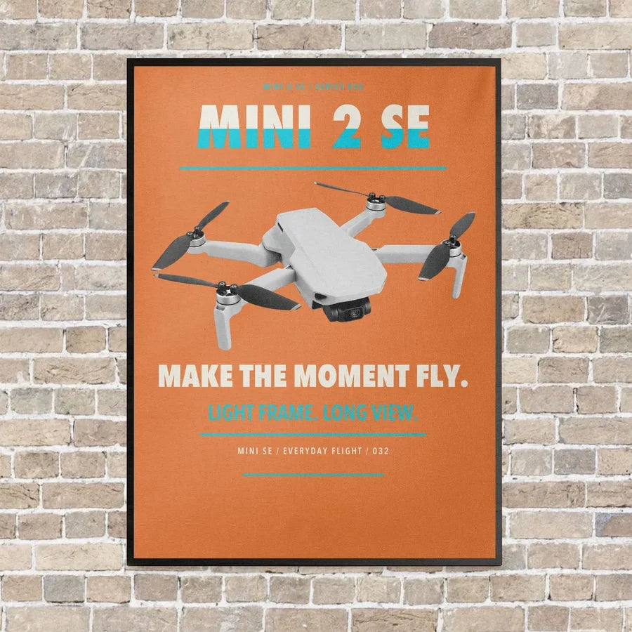 DJI Mini 2 SE vertical canvas print - framed - orange background