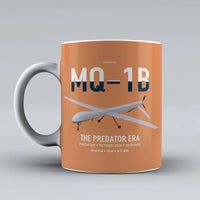 Thumbnail for MQ-1B Predator design on orange ceramic mug, double-side print