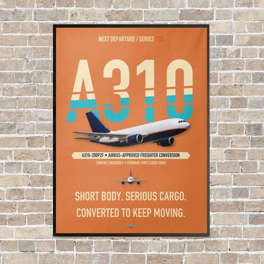 Airbus A310-200P2F vertical canvas print - framed - orange background
