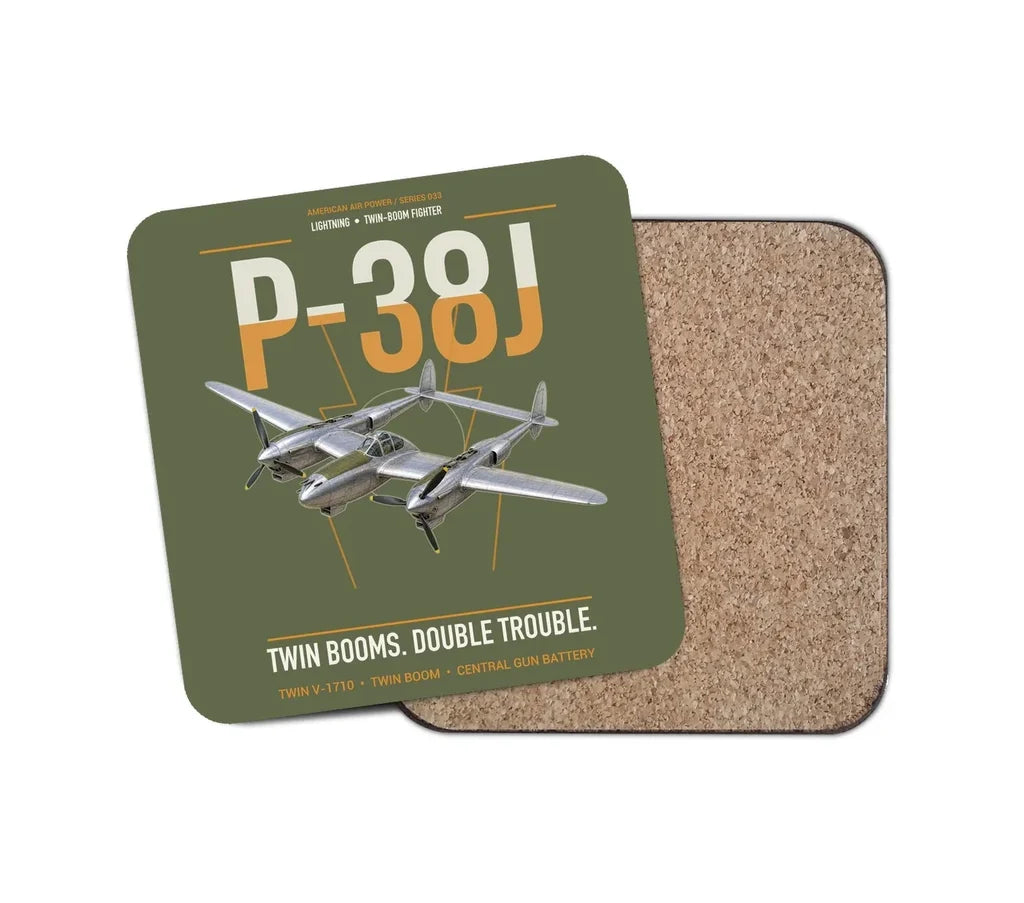 P-38J Lightning design on green army 1 piece coaster