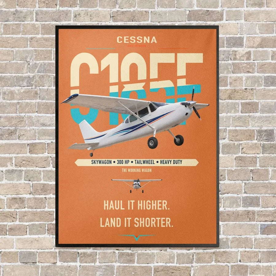 Cessna A185F Skywagon vertical canvas print - framed - orange background