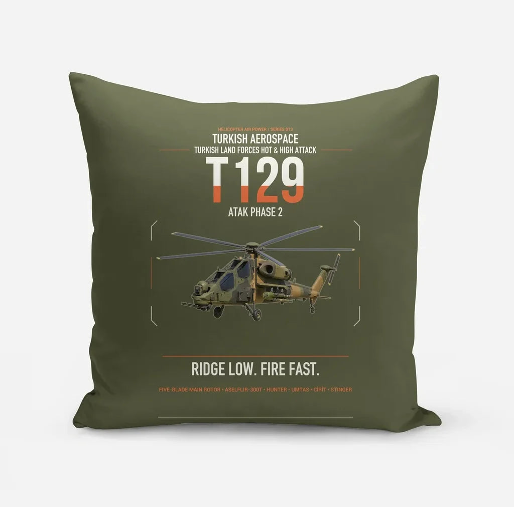 Turkish Aerospace T129 ATAK Phase 2 design on green army pillow