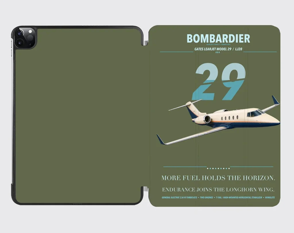 Bombardier Learjet 29 design on green army ipad tablet case
