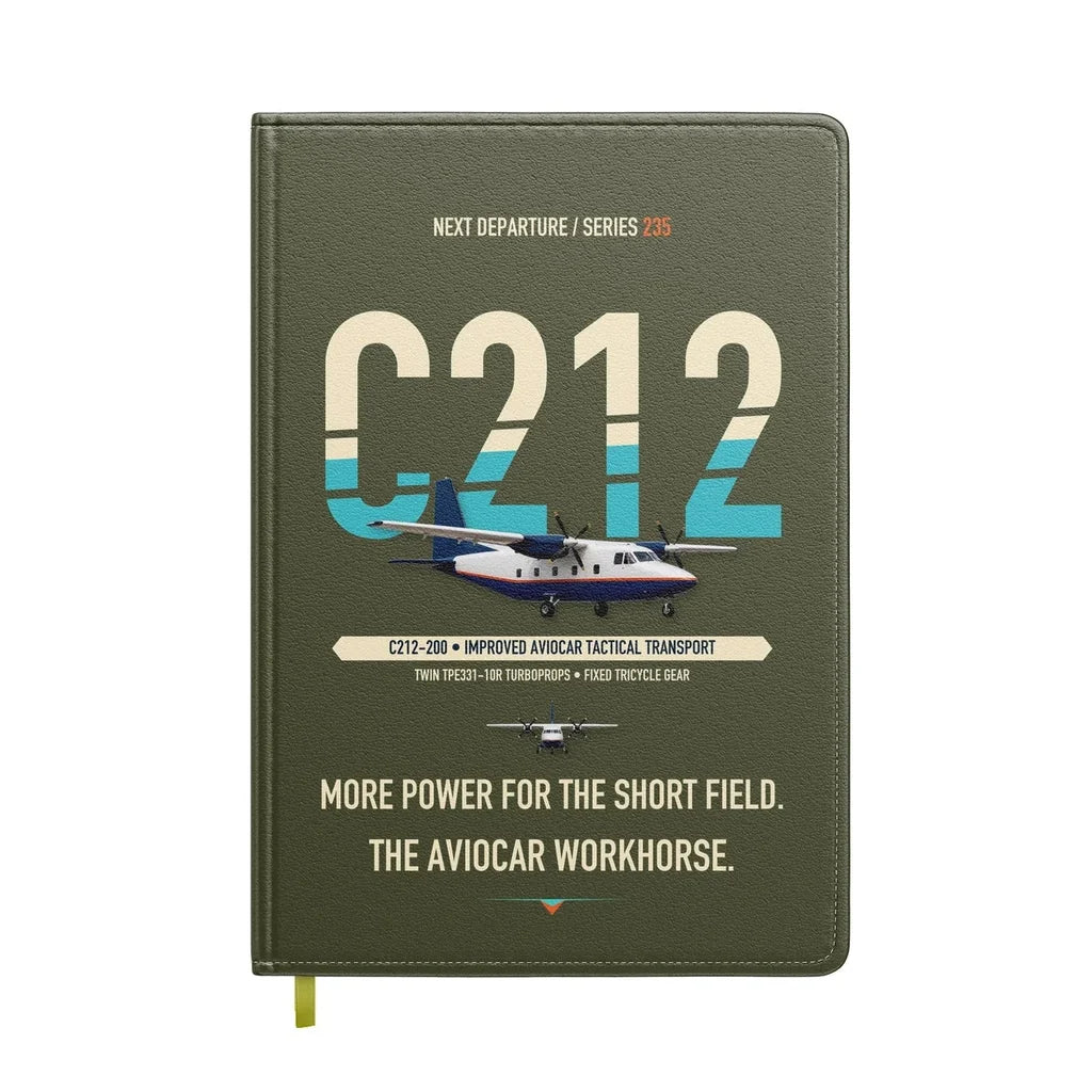 CASA C-212-200 Aviocar design on green army notebook