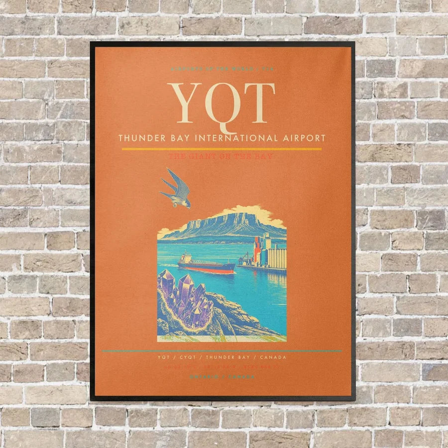 Thunder Bay International Airport YQT vertical canvas print - framed - orange background