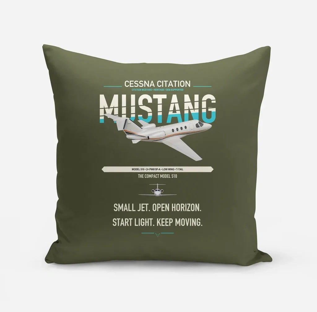 Cessna Citation Mustang design on green army pillow