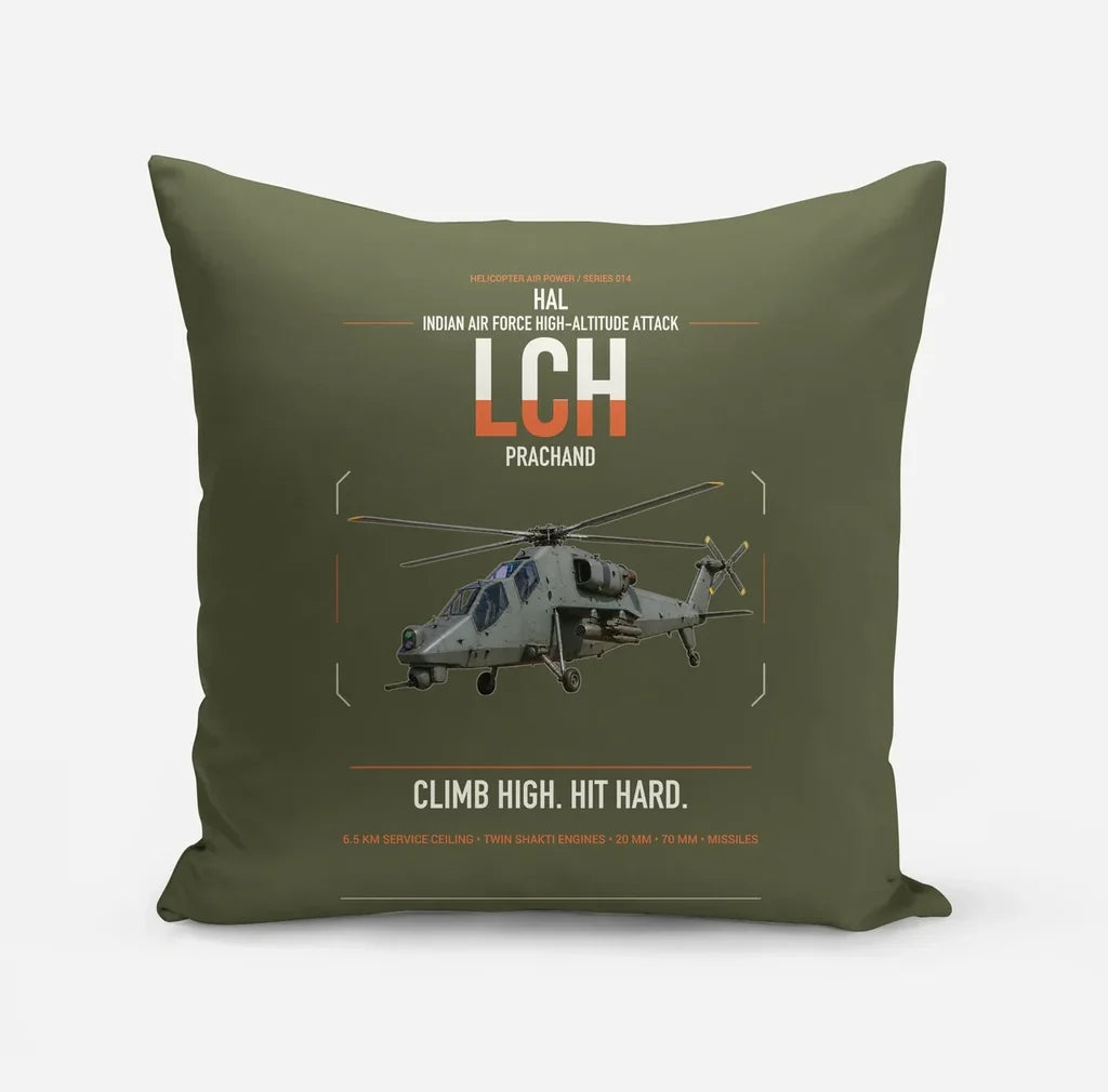 HAL LCH Prachand design on green army pillow
