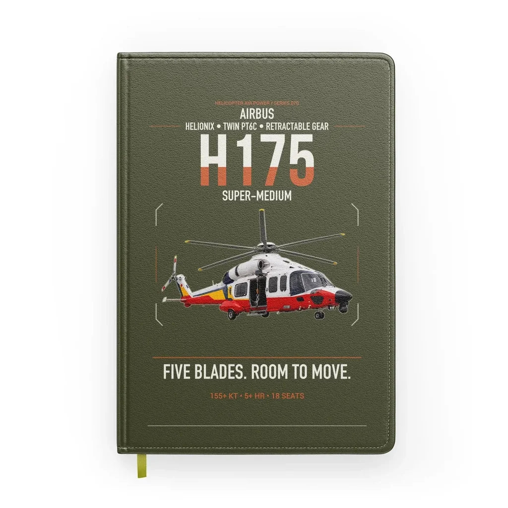 Airbus H175 design on green army notebook