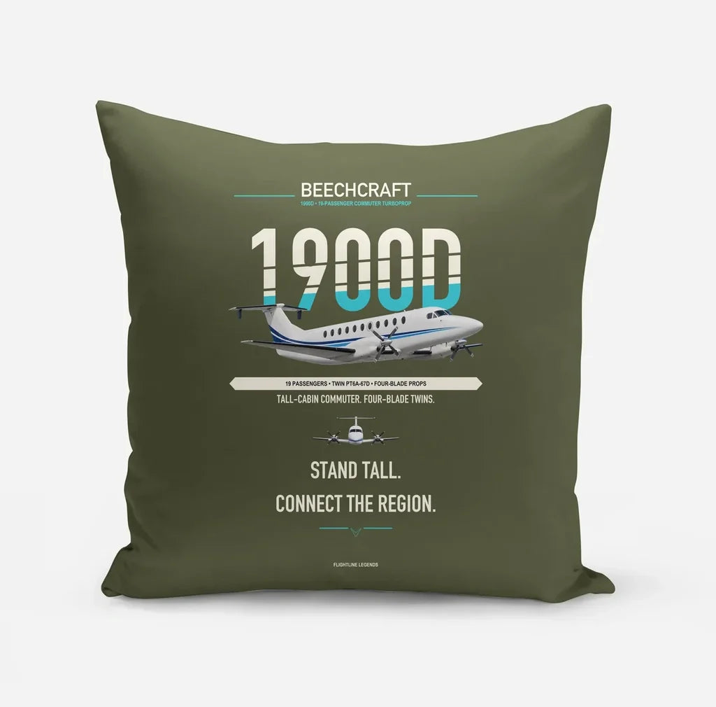 Beechcraft 1900D design on green army pillow