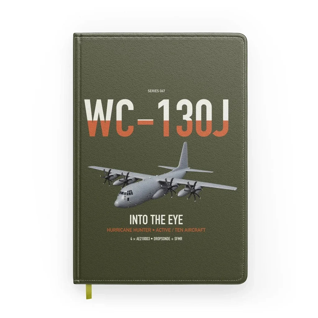 WC-130J Hurricane Hunter design on green army notebook