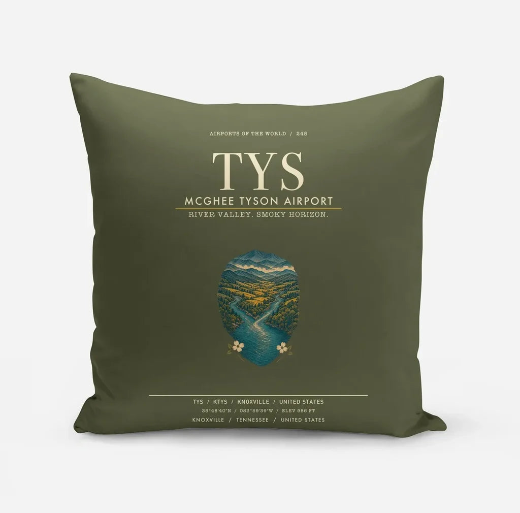 McGhee Tyson Airport Knoxville (TYS) design on green army pillow