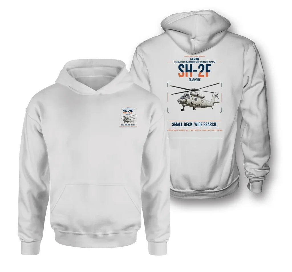 Kaman SH-2F Seasprite design on white double-side hoodie, double-side print