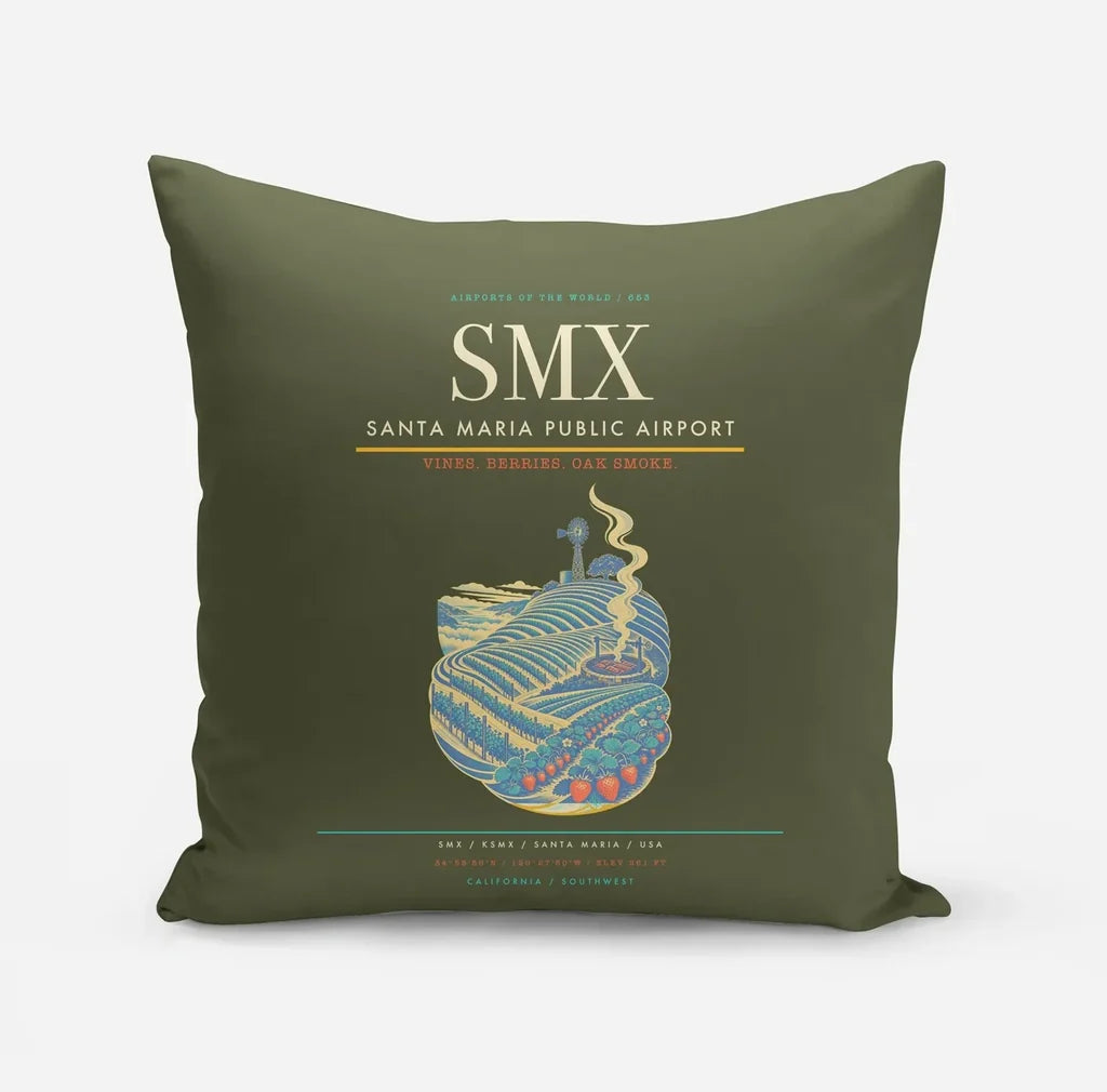 Santa Maria Public Airport (SMX) design on green army pillow