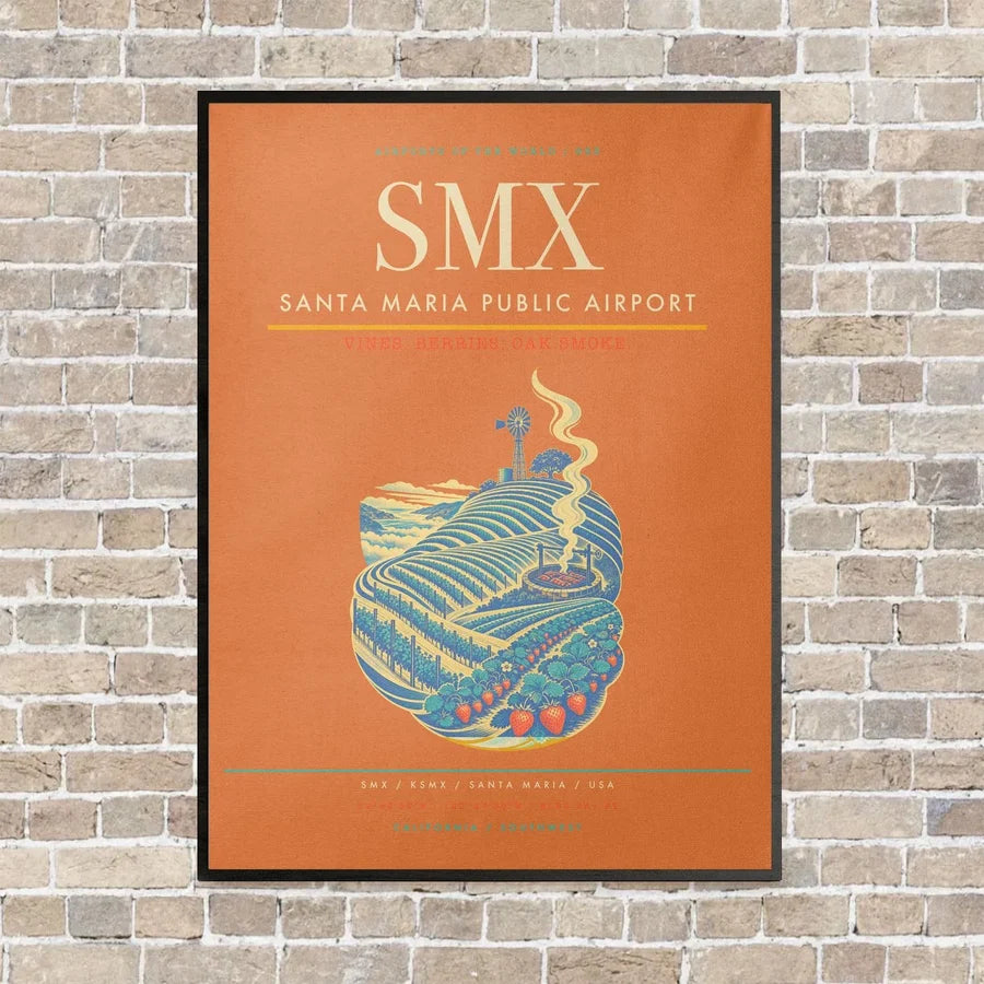 Santa Maria Public Airport SMX vertical canvas print - framed - orange background