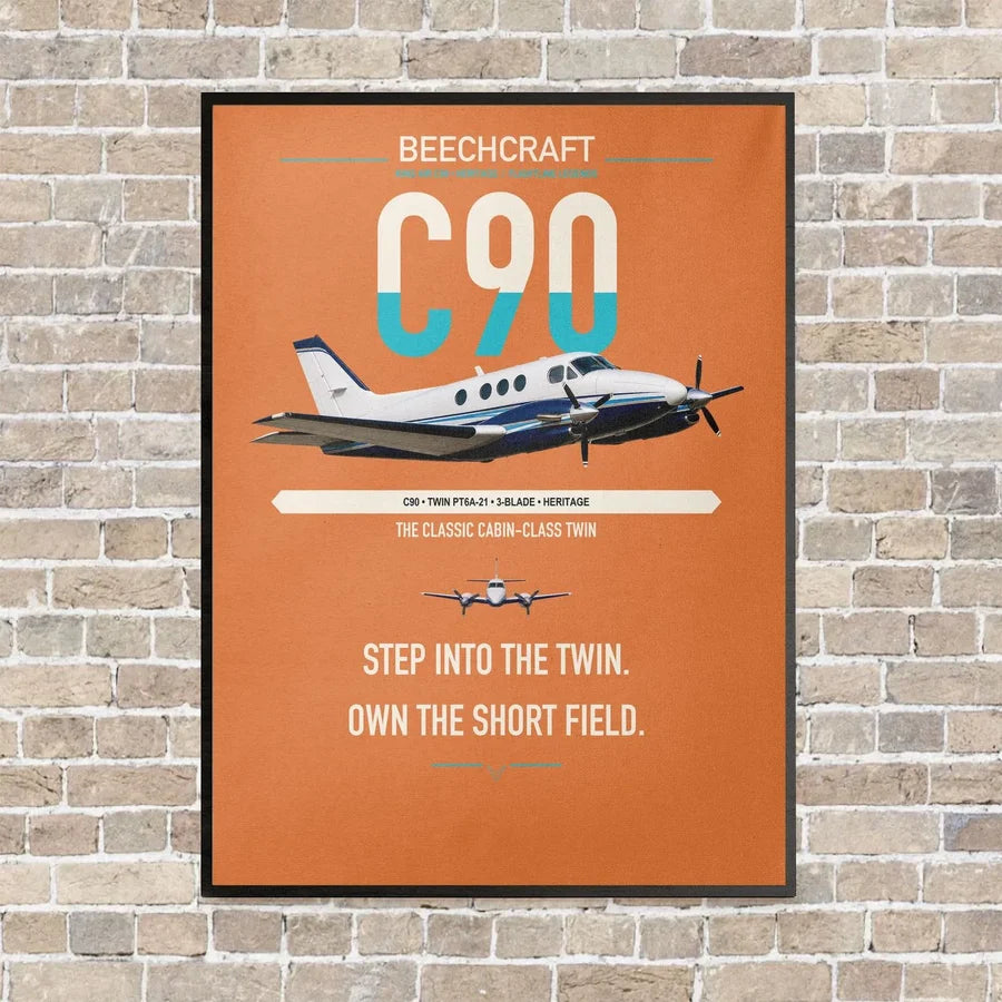 Beechcraft King Air C90 vertical canvas print - framed - orange background