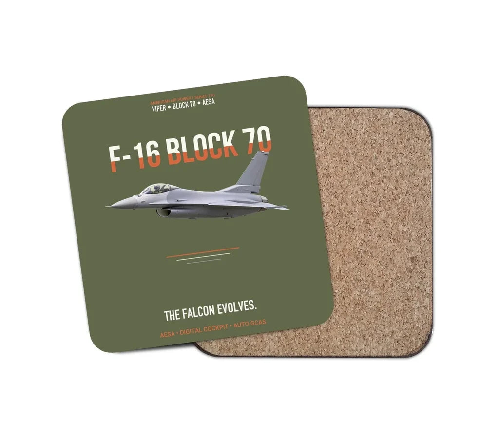 F-16 Block 70 The Falcon Evolves design on green army 1 piece coaster