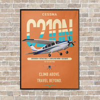 Thumbnail for Cessna T210N Centurion vertical canvas print - framed - orange background