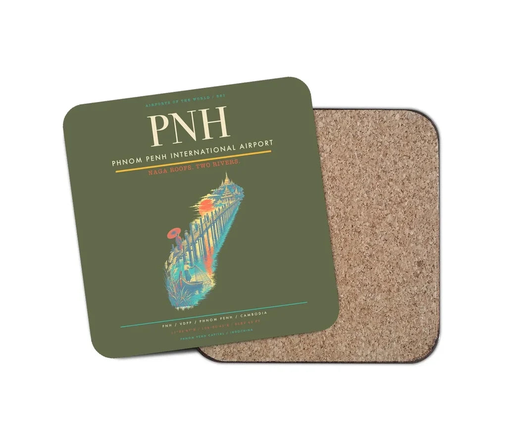 Phnom Penh International Airport (PNH) design on green army 1 piece coaster