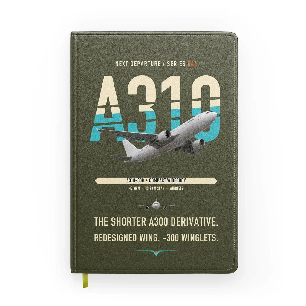 Airbus A310-300 design on green army notebook
