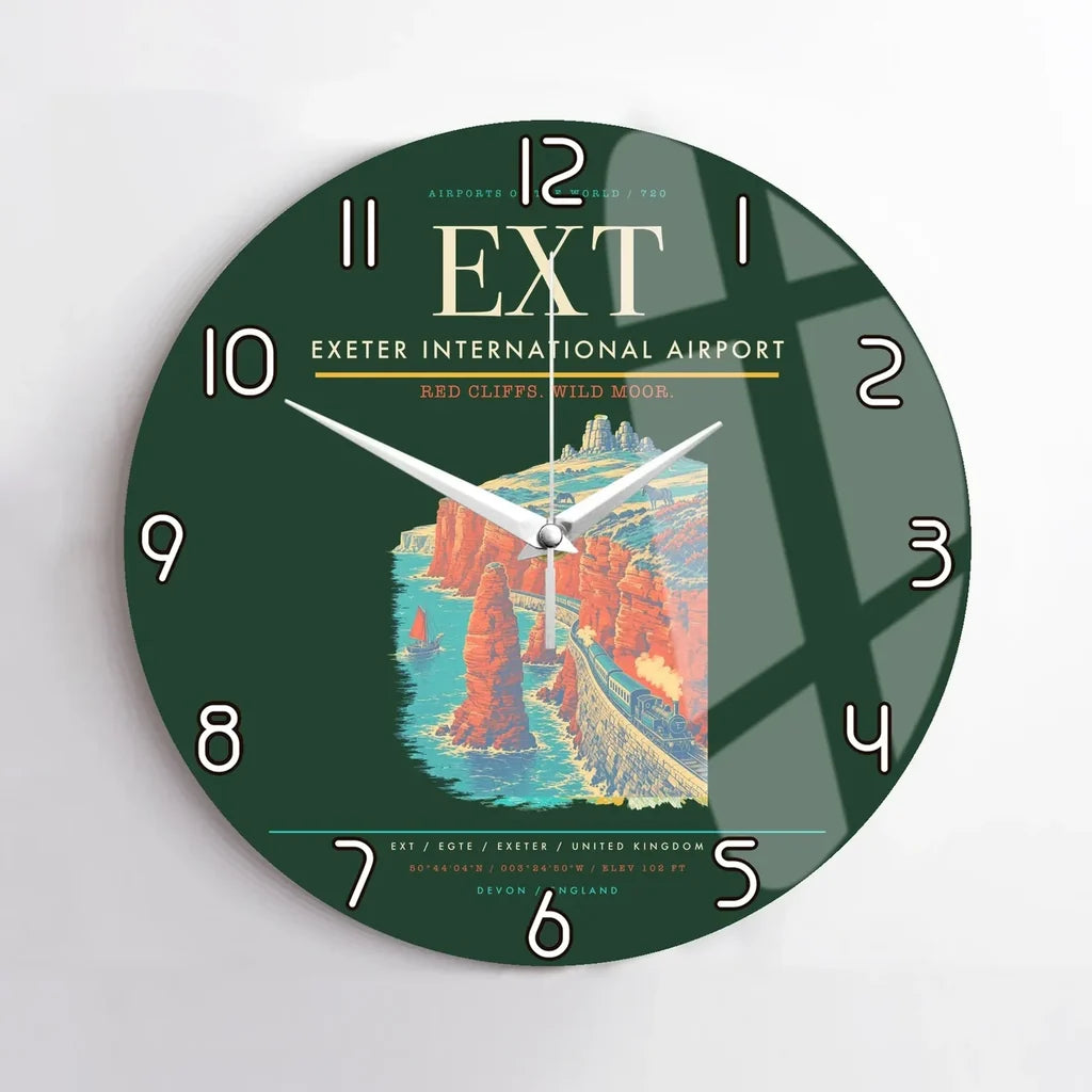 Exeter International Airport (EXT) design on dark green no frame wall clock