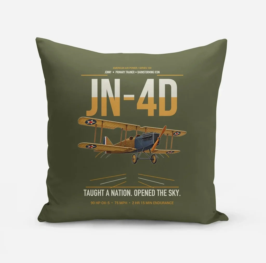 Curtiss JN-4D Jenny design on green army pillow
