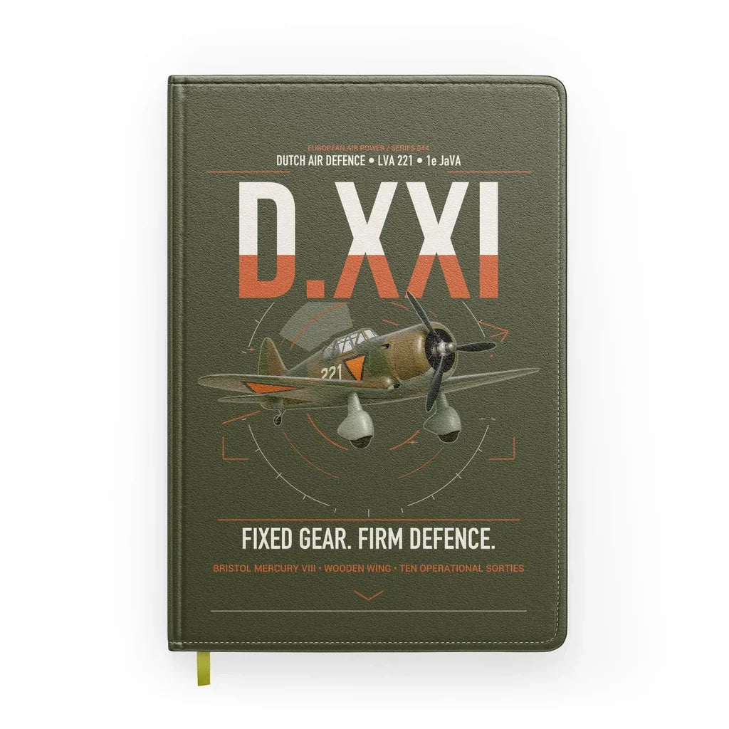 Fokker D.XXI — Dutch LVA aircraft 221 design on green army notebook