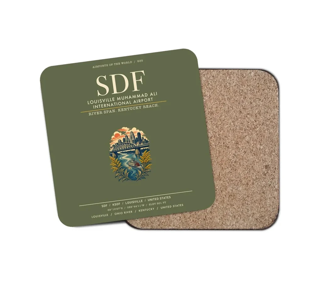 Louisville Muhammad Ali International Airport (SDF) design on green army 1 piece coaster