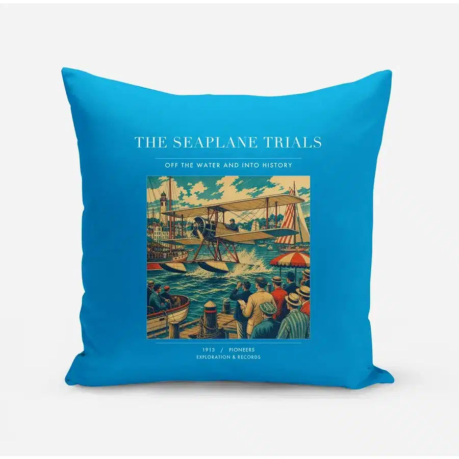 VINTAGE G4005 - The Seaplane Trials - Designed Pillows design on turquoise