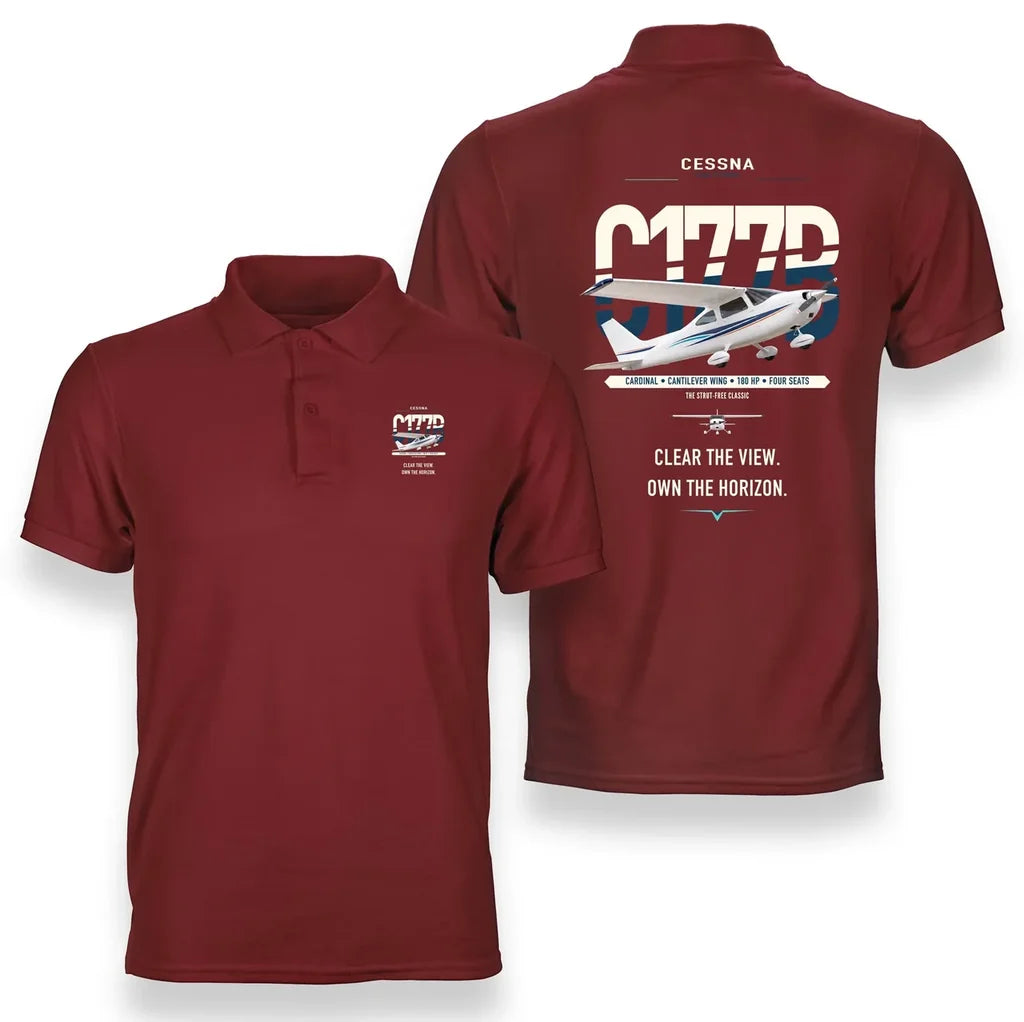 Cessna 177B Cardinal design on red double-side polo t-shirt, double-side print