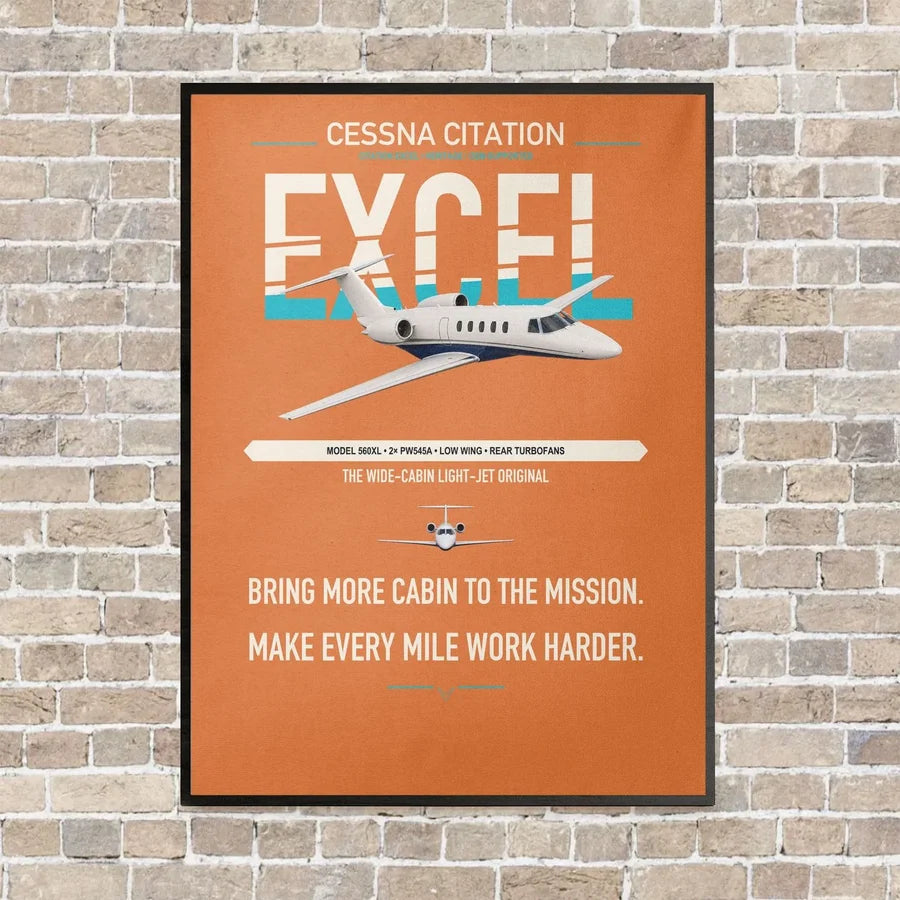 Cessna Citation Excel vertical canvas print - framed - orange background