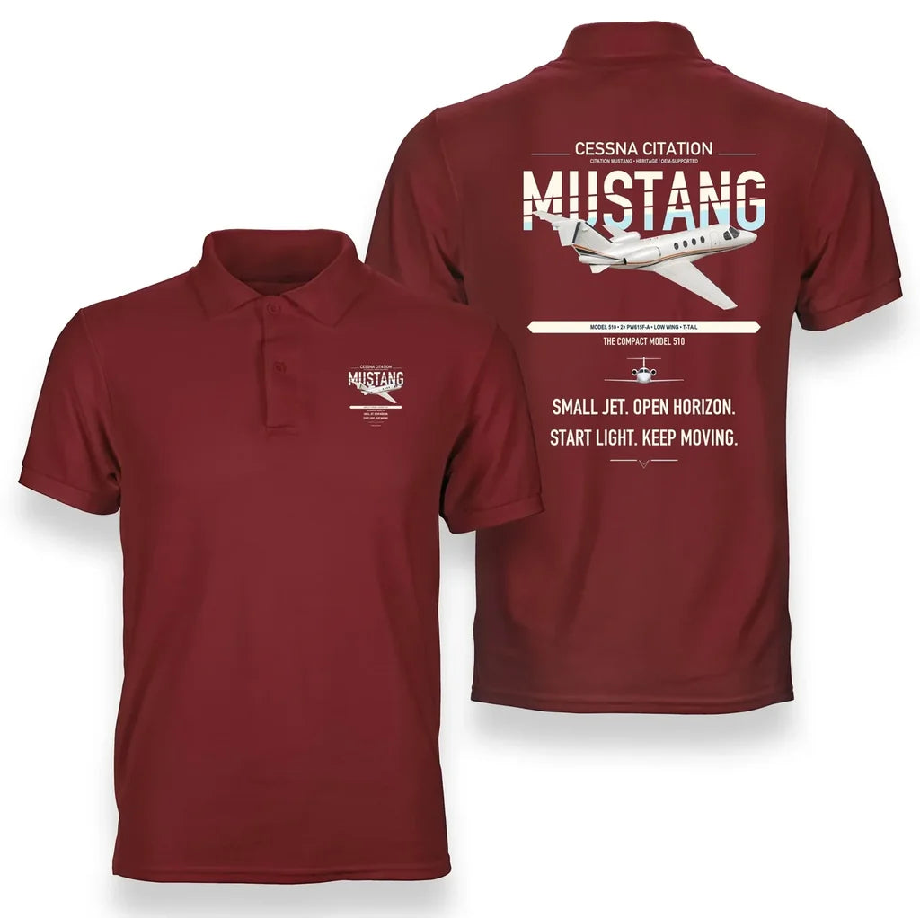 Cessna Citation Mustang design on red double-side polo t-shirt, double-side print