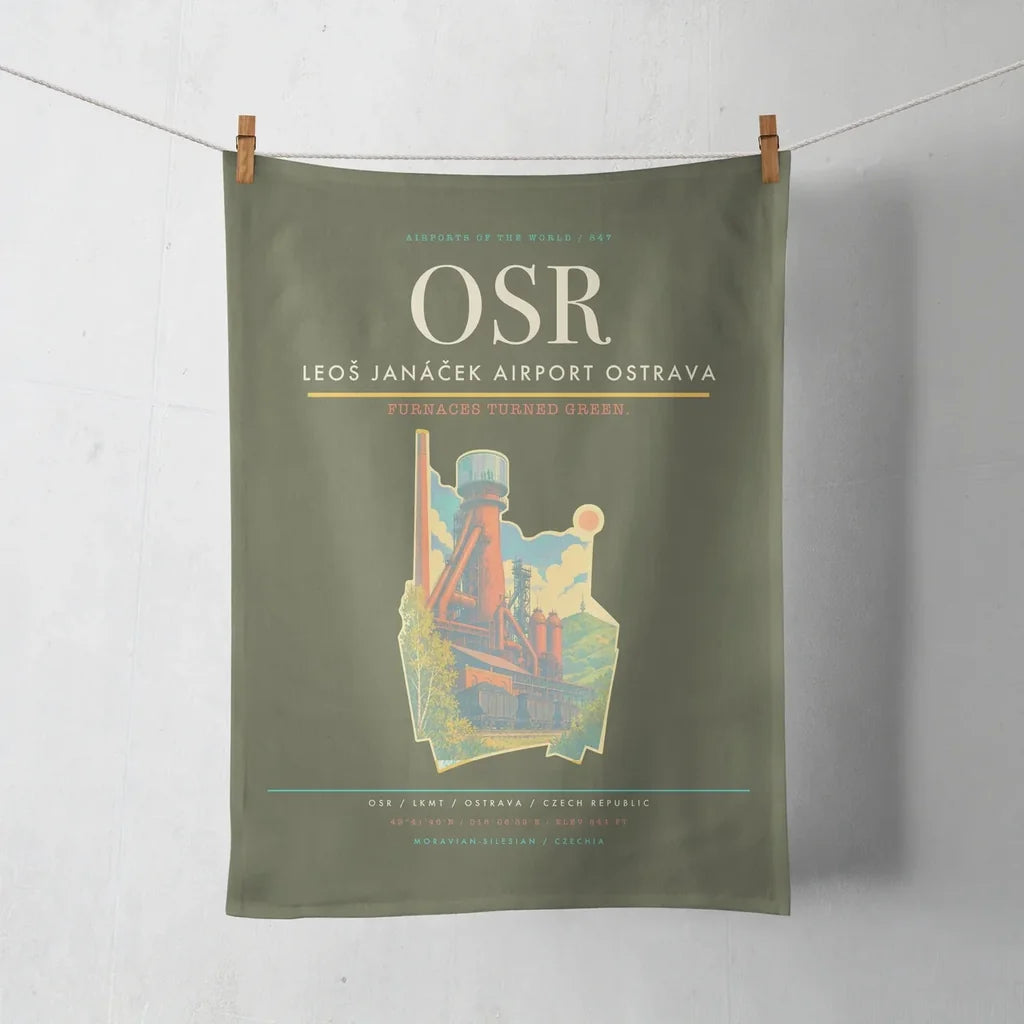 Leoš Janáček Airport Ostrava (OSR) design on green army towel
