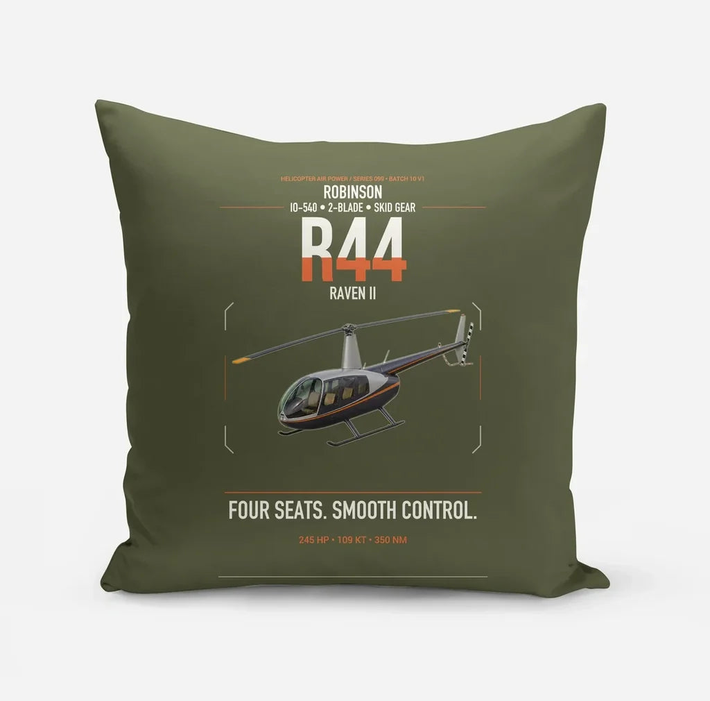 Robinson R44 Raven II design on green army pillow