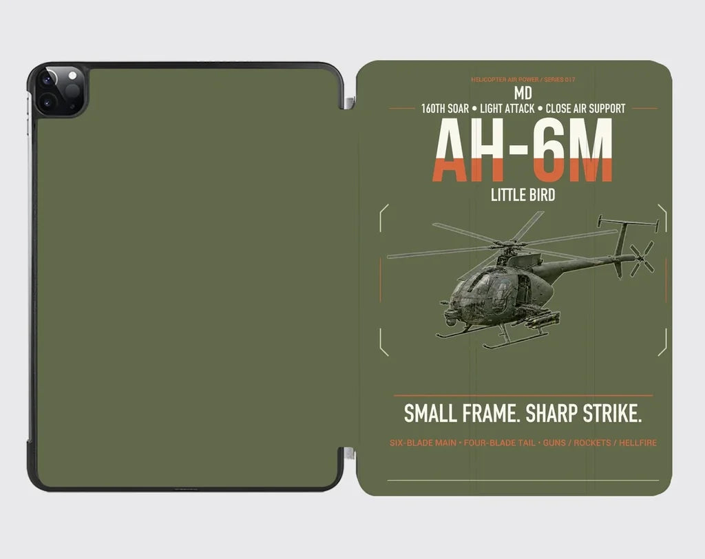MD AH-6M Little Bird design on green army ipad tablet case