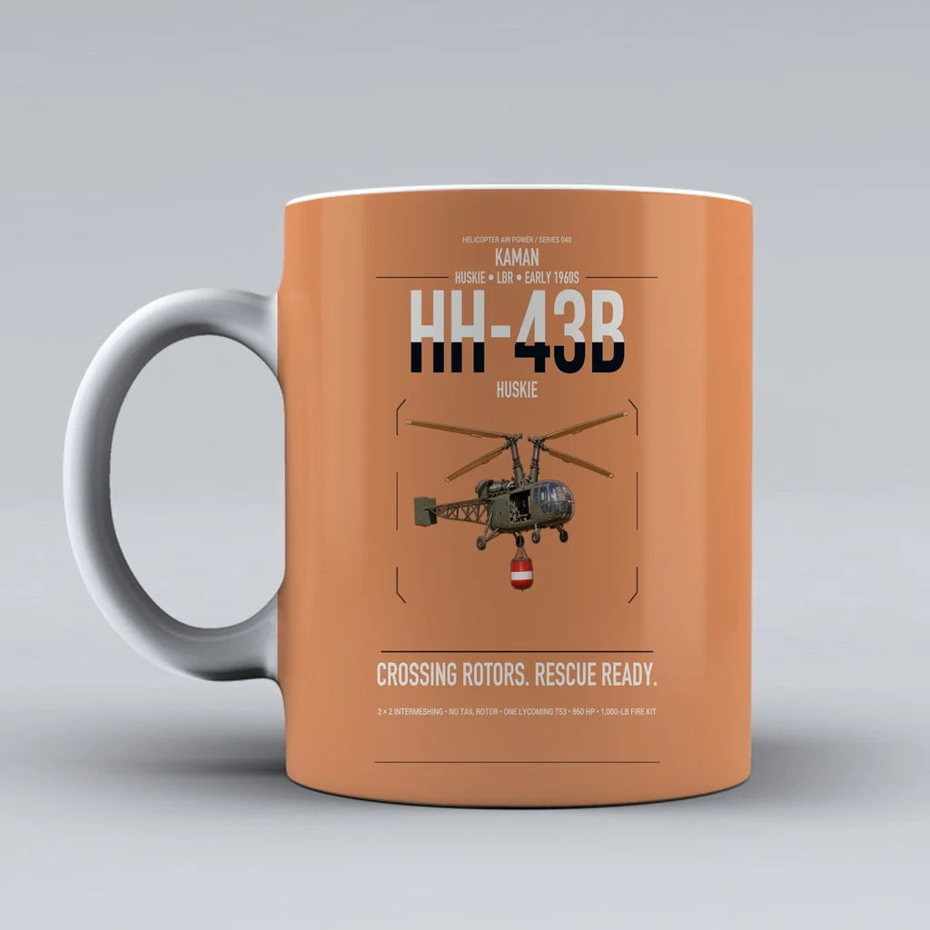 Kaman HH-43B Huskie design on orange ceramic mug, double-side print