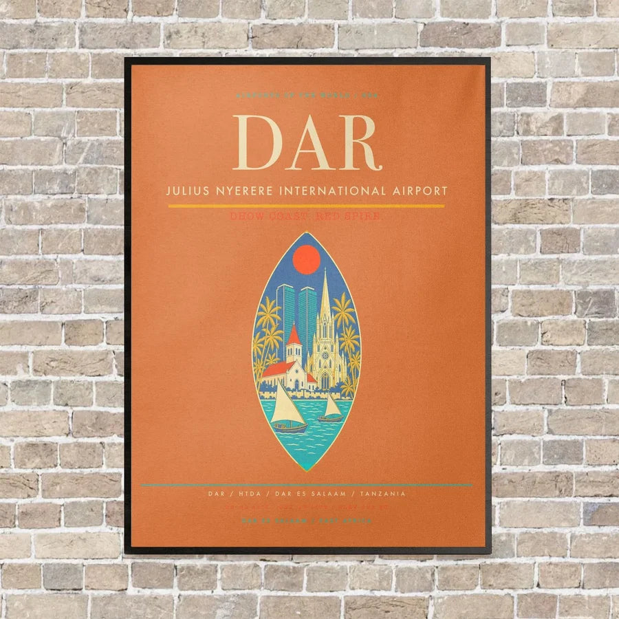 Julius Nyerere International Airport DAR vertical canvas print - framed - orange background