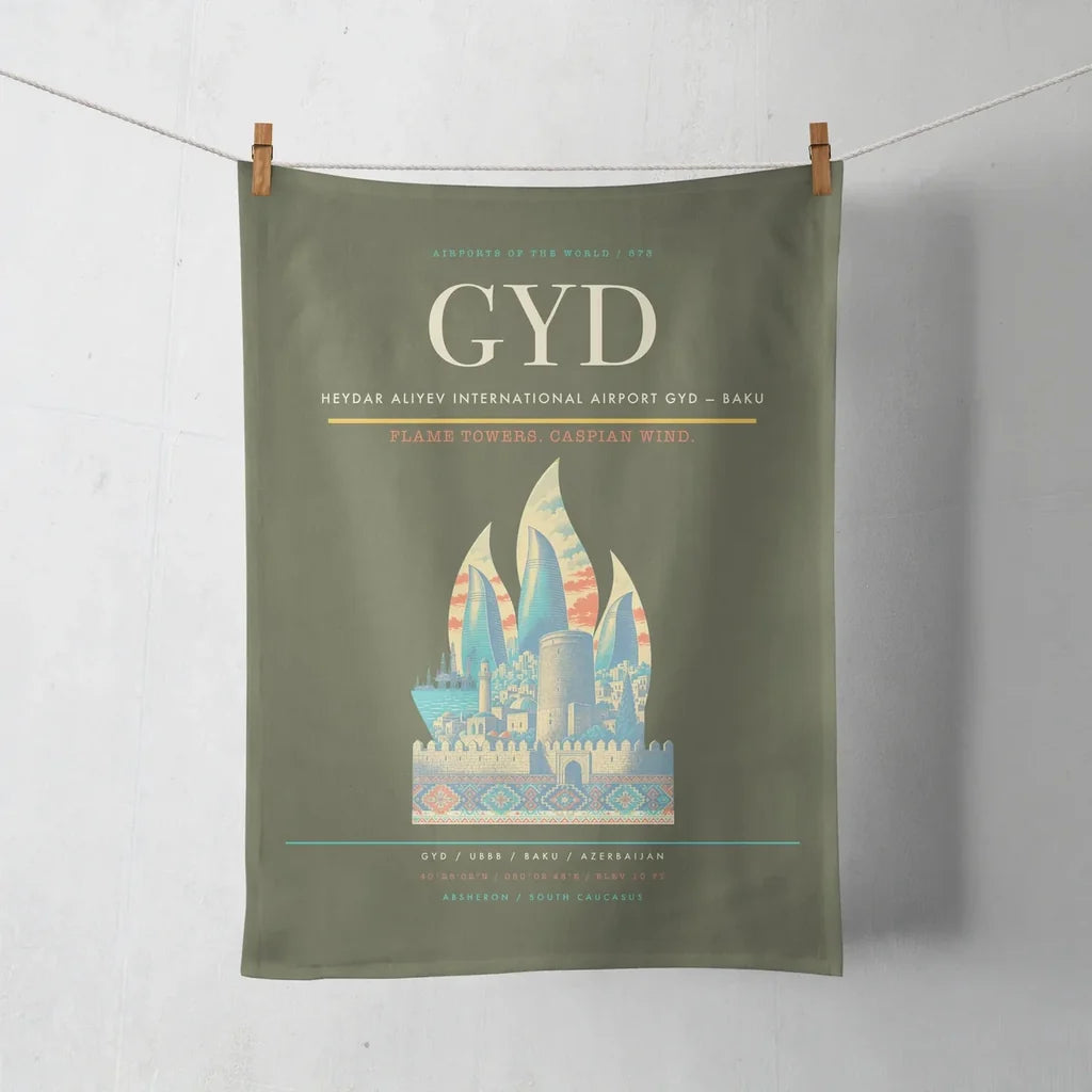 Heydar Aliyev International Airport (GYD) design on green army towel