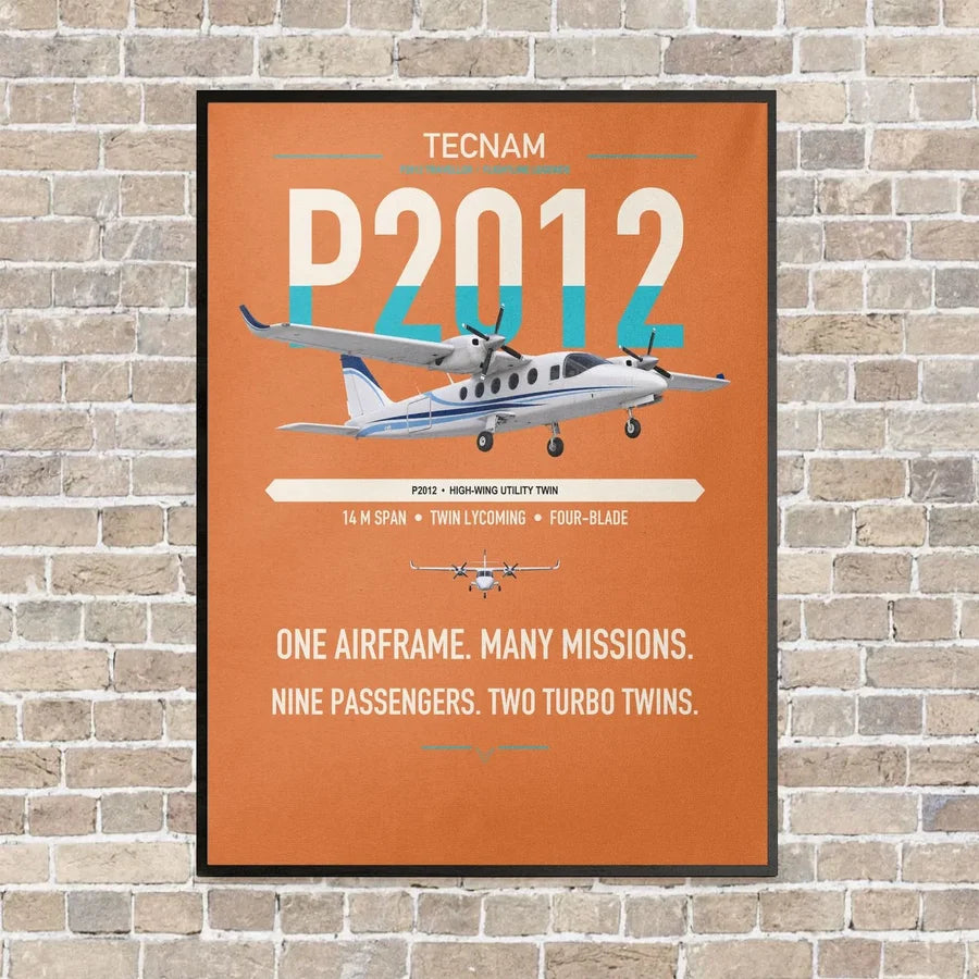 Tecnam P2012 Traveller vertical canvas print - framed - orange background