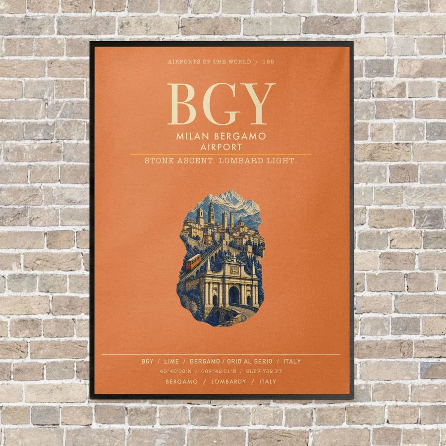Milan Bergamo Airport BGY vertical canvas print - framed - orange background