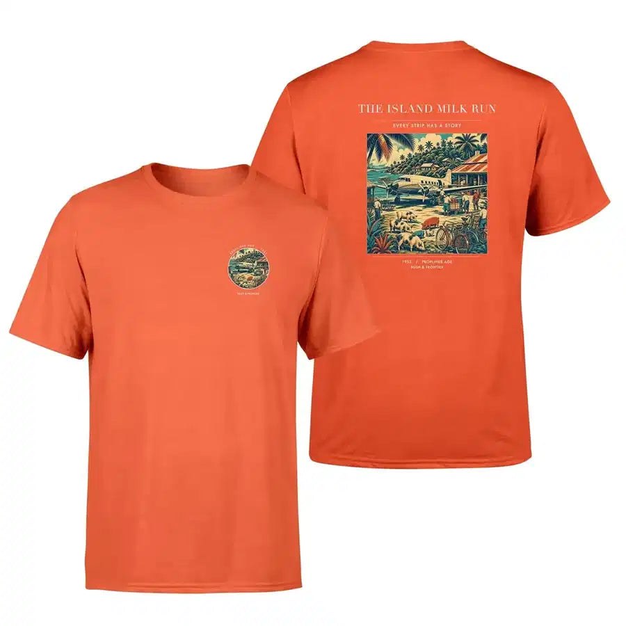 VINTAGE G4084 - The Island Milk Run - Double-Side T-Shirt design on orange double side t shirt