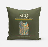 Thumbnail for Santiago de Compostela Airport (SCQ) design on green army pillow